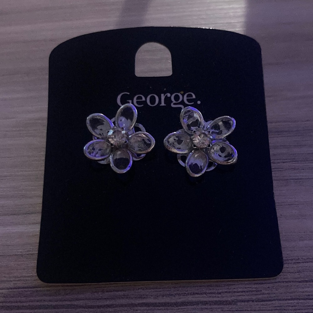 George Shimmering Silver Floral Earrings